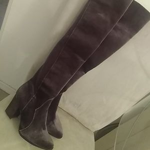 Velvet thigh high boots